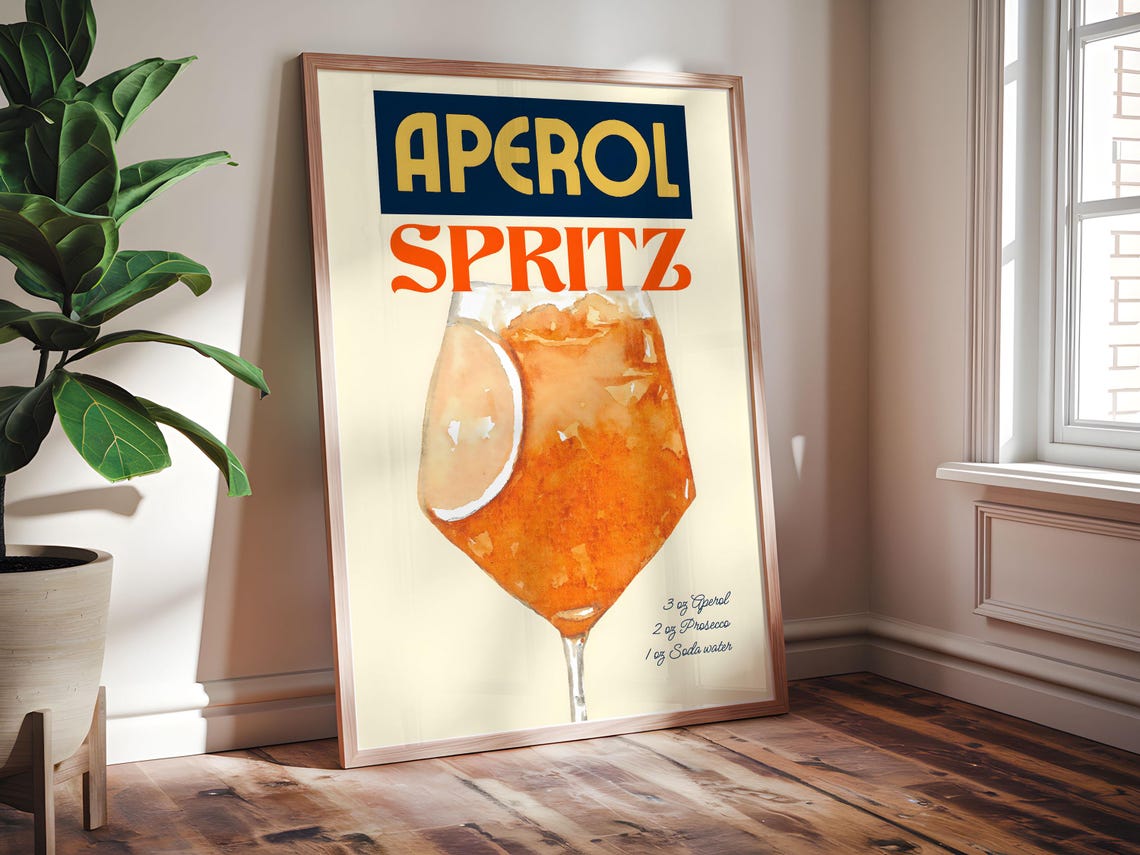 Aperol Spritz Poster, Italian Drink Home Bar Decor