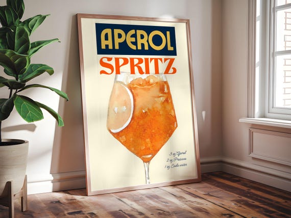 Aperol Spritz Poster, Italian Drink Home Bar Decor