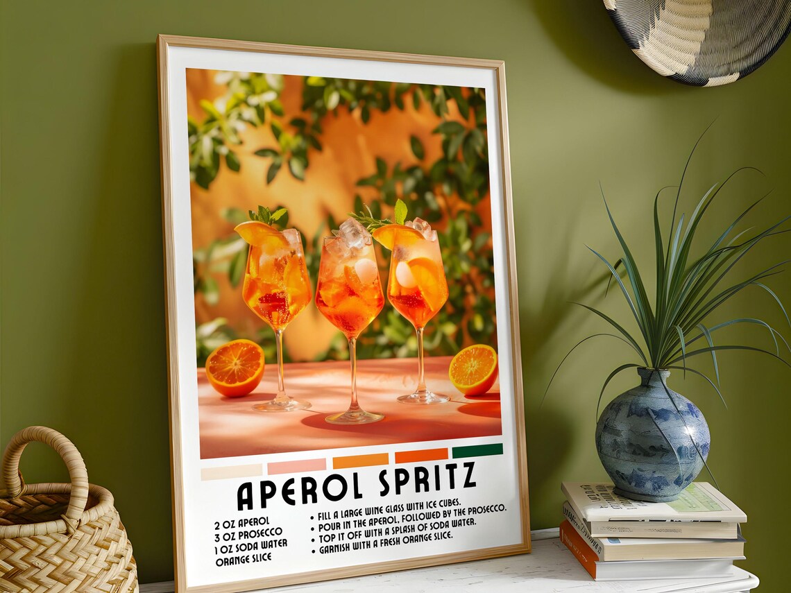 Aperol Spritz Recipe Classic Italian Cocktail Bar Decor Poster