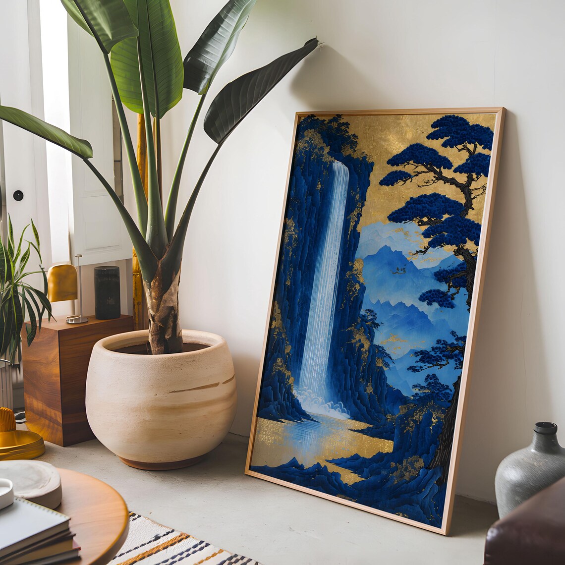 Serene Japanese Landscape Waterfall Art Print - Image 3