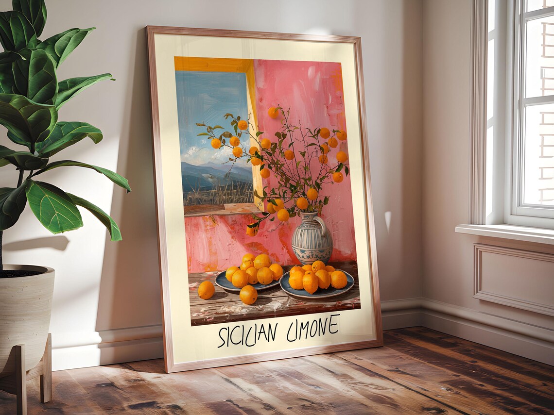 Sicilian Limone Citrus Painting Mediterranean Kitchen Art Poster