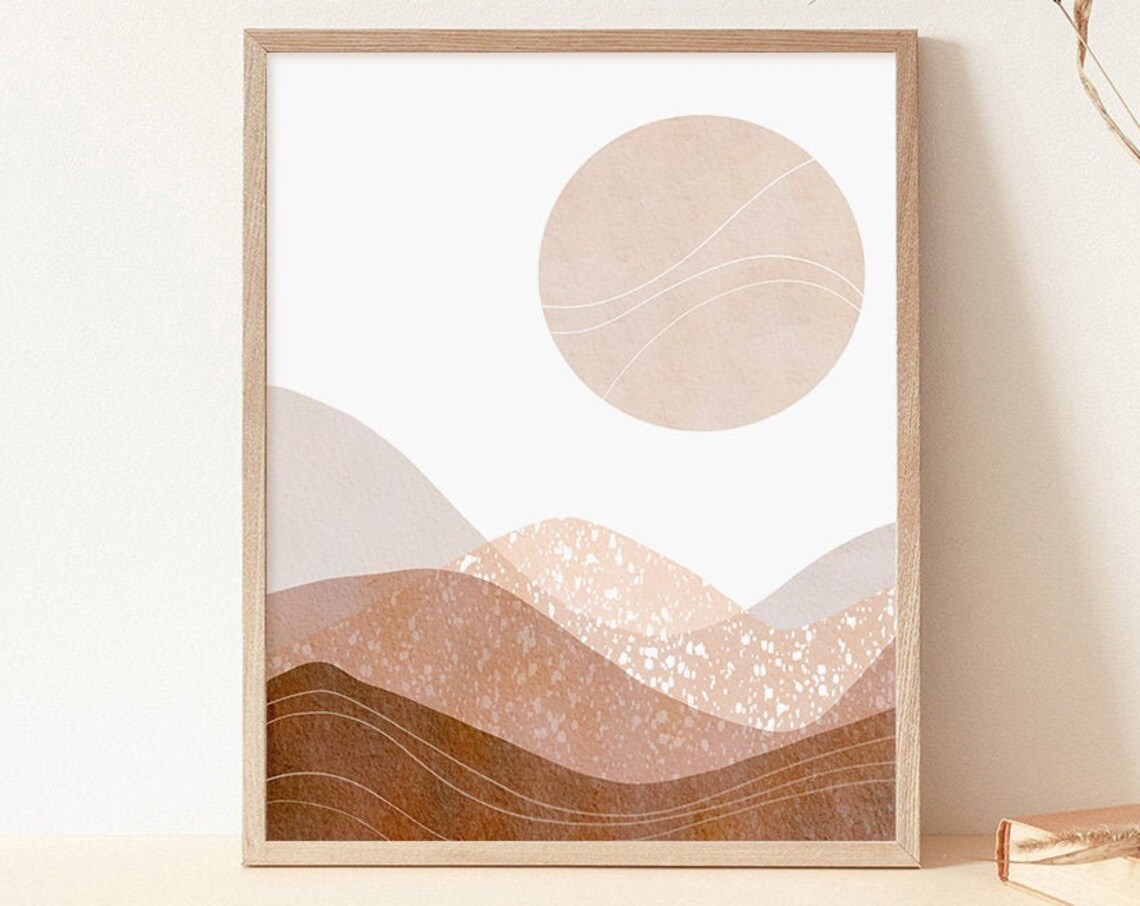 Minimalist Desert Sun Over Layered Hills Boho Landscape Art Poster - Image 4