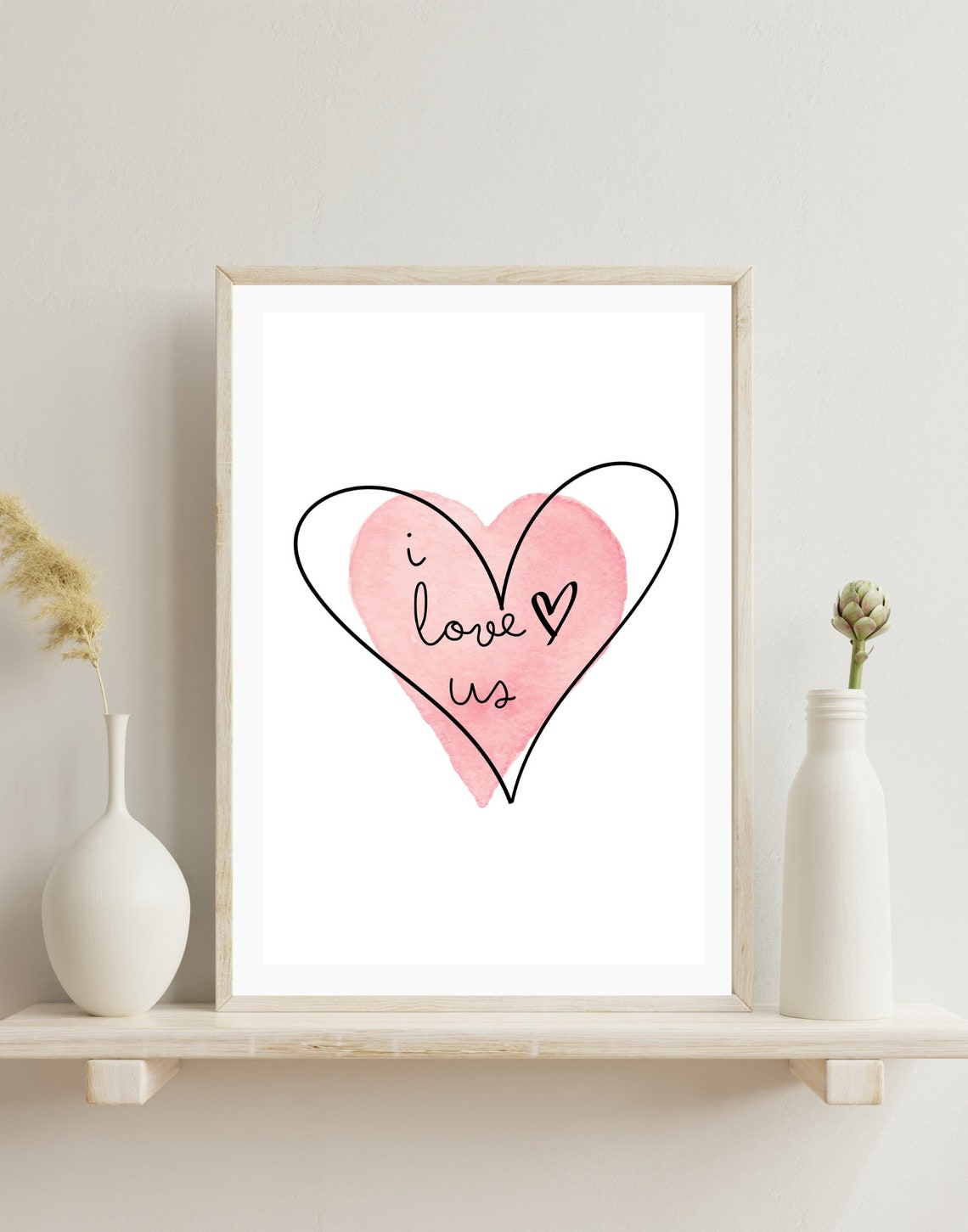 I Love Us Pink Watercolor Heart Romantic Couples Gift Poster - Image 4
