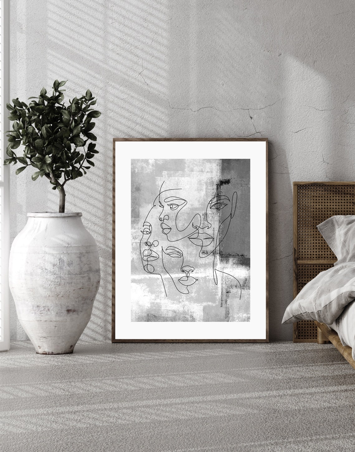 Abstract Grey Watercolor Women Faces Line Art Feminine Poster - Image 4
