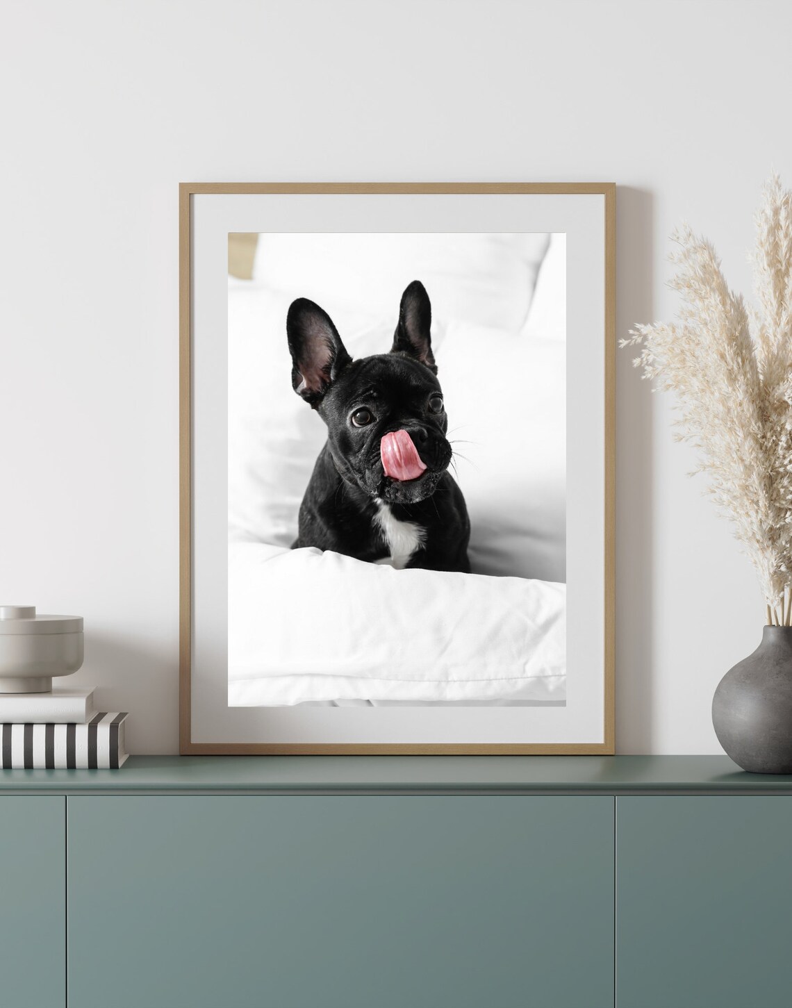 Black French Bulldog Puppy Licking Nose Cute Dog Photo Poster - Image 3
