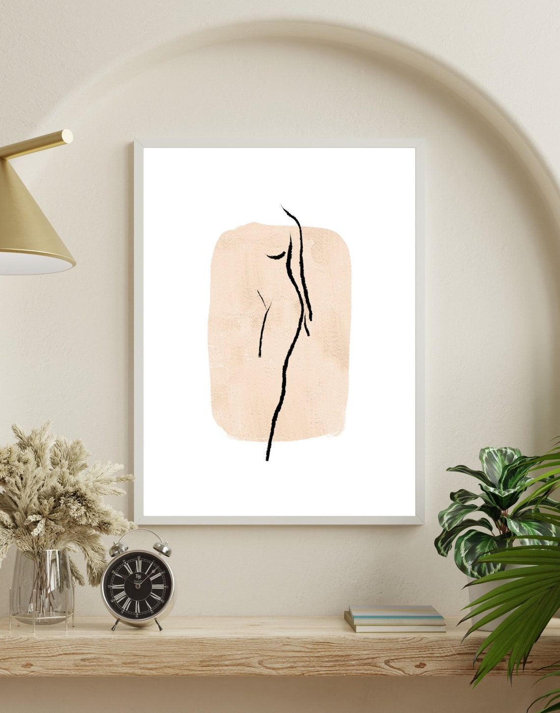 Female Body Line Art Beige Minimalist Abstract Woman Figure Poster - Image 4