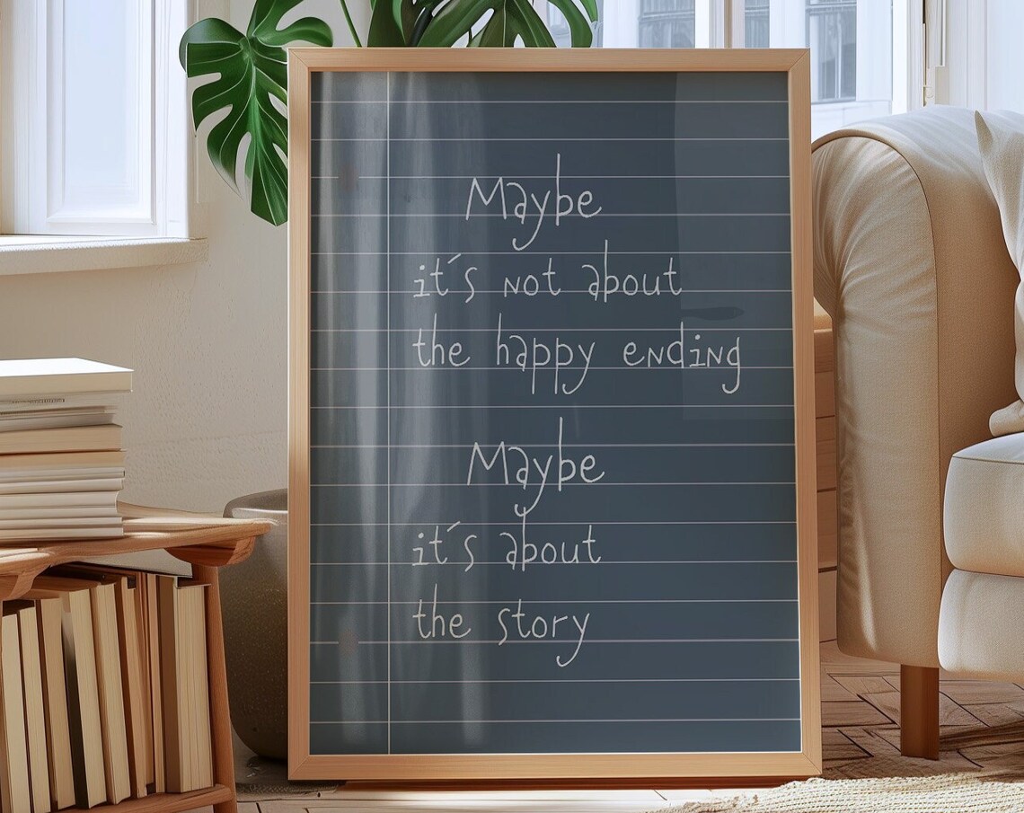 Maybe Its Not About The Happy Ending Navy Notebook Quote Poster - Image 3