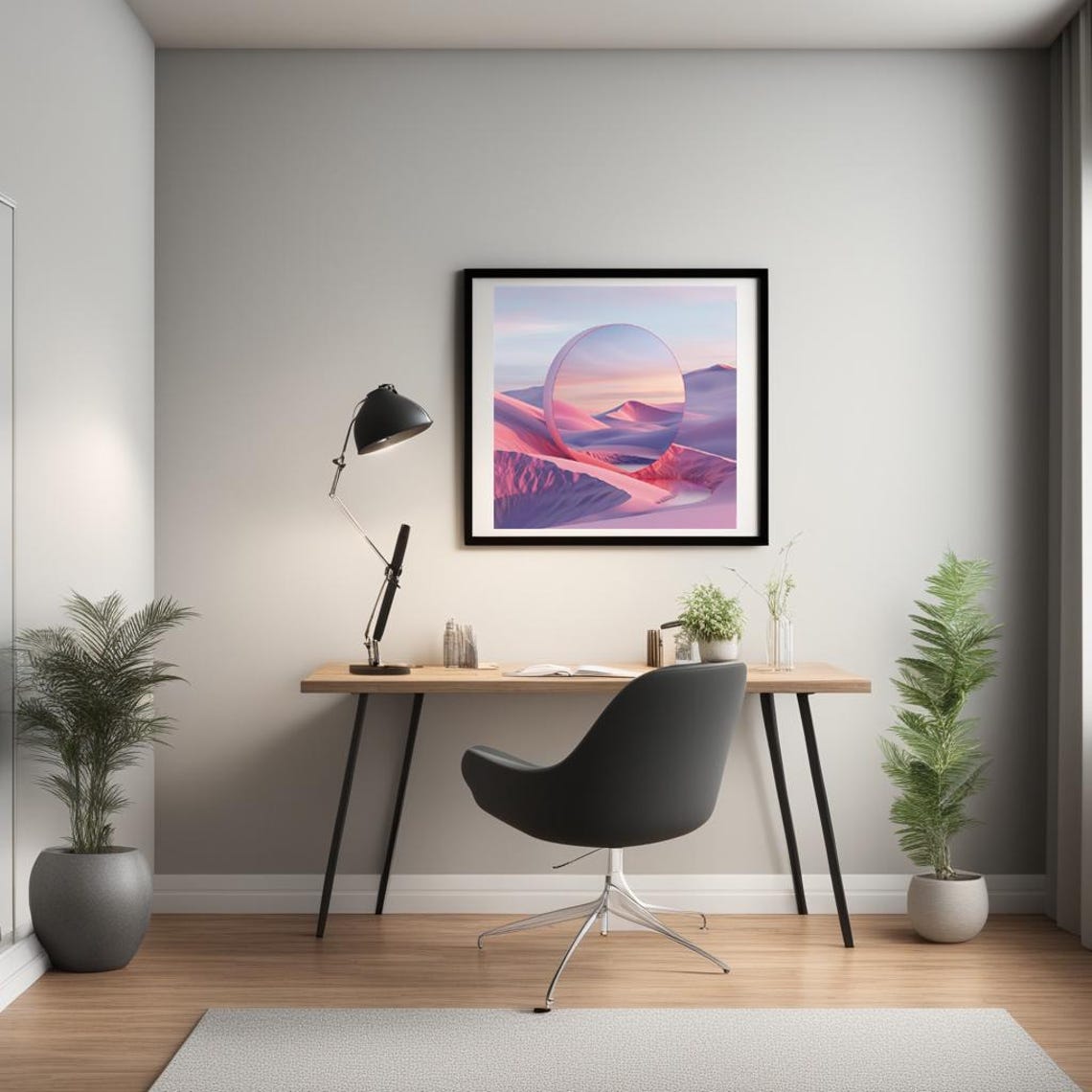 Surreal Desert Dunes Mirror Arch Pastel Dreamscape Art Poster - Image 2