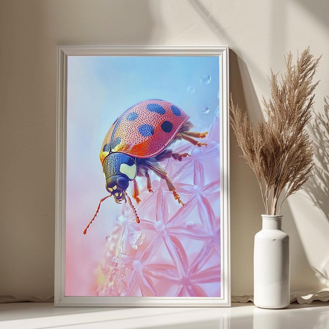 Detailed Ladybug Macro Photography on Pink Flower Blossom Poster - Image 2