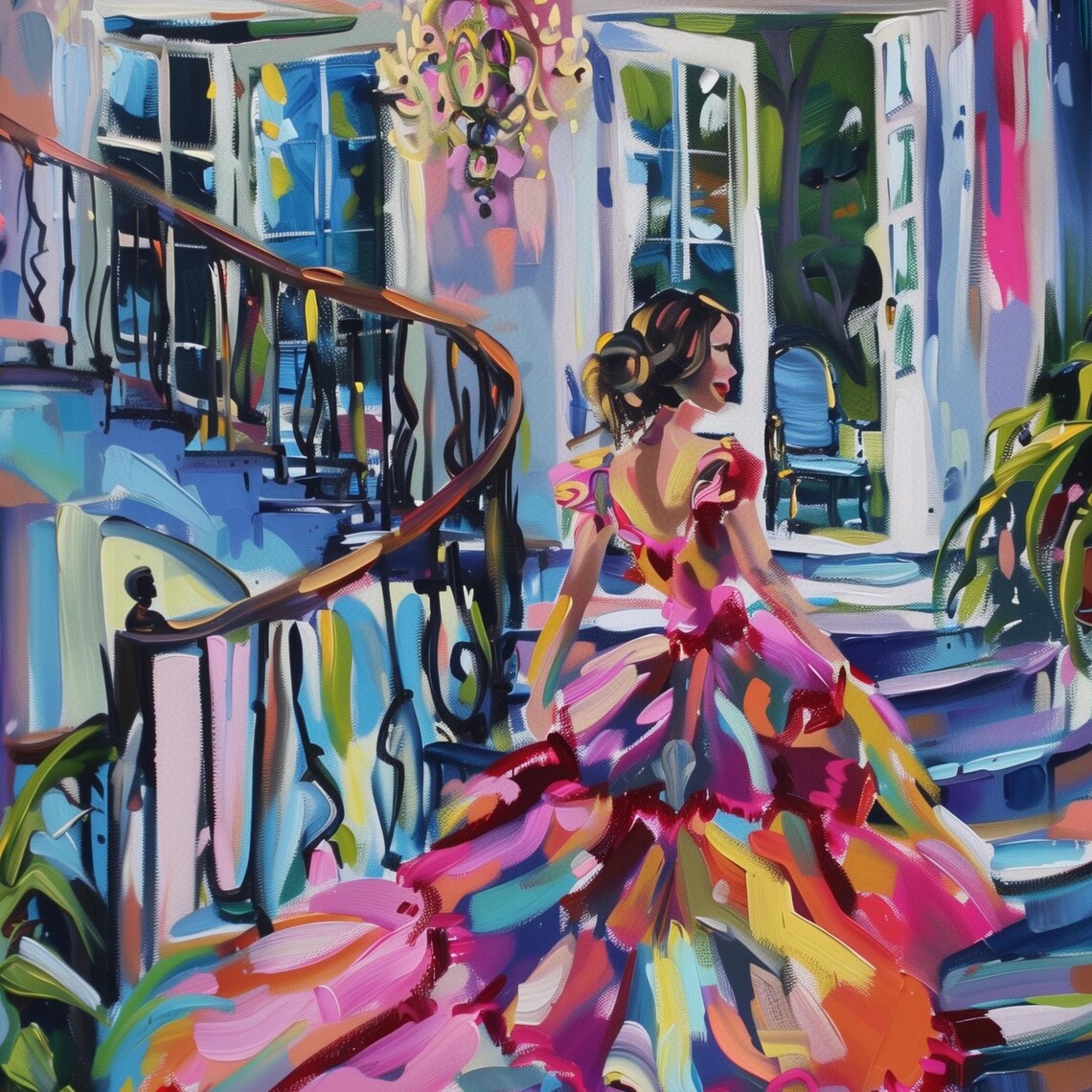 Luxe Maximalist Staircase Lady Art Print
