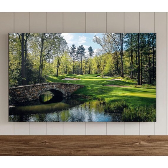 Lush Championship Golf Course with Stone Bridge Landscape Poster