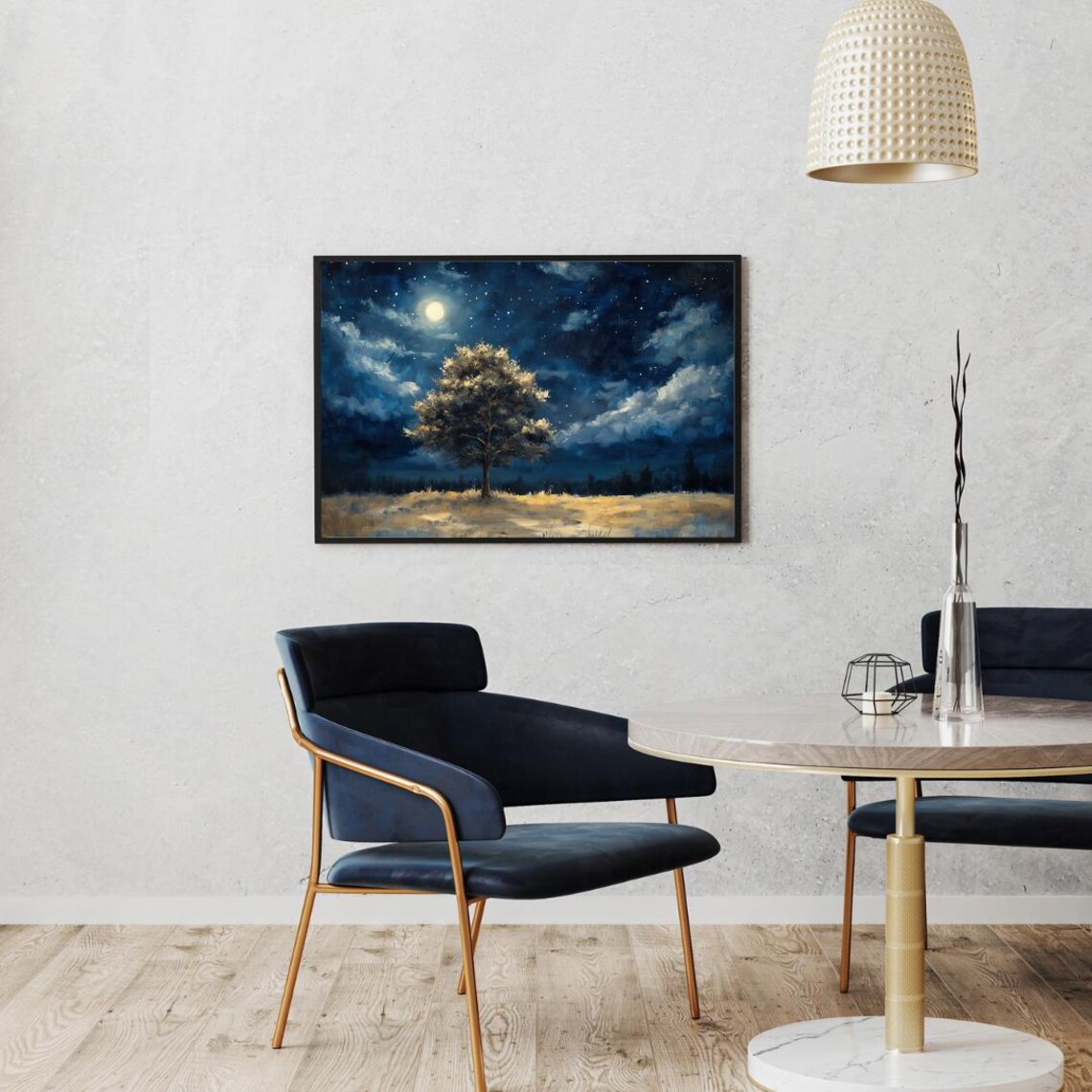 Midnight Tree Oil Painting, Starry Night Art Print - Image 2