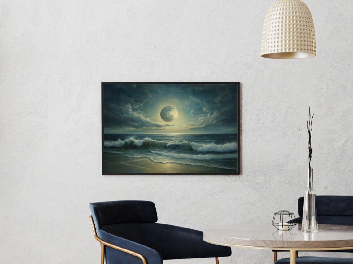 Lunar Tide Surreal Ocean Moonrise, Celestial Seascape - Image 2