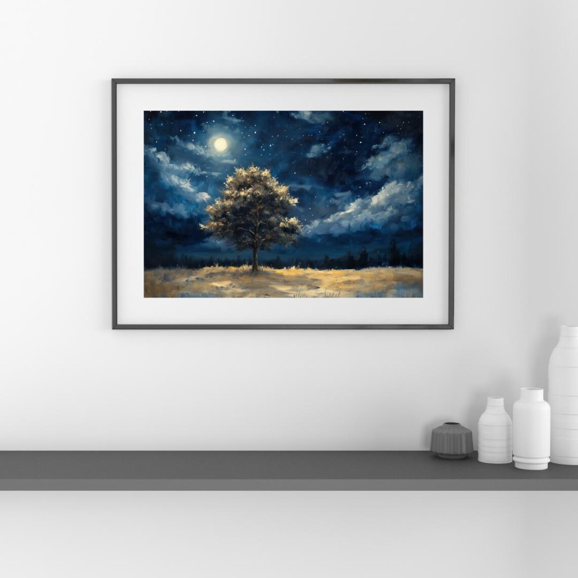 Midnight Tree Oil Painting, Starry Night Art Print - Image 3