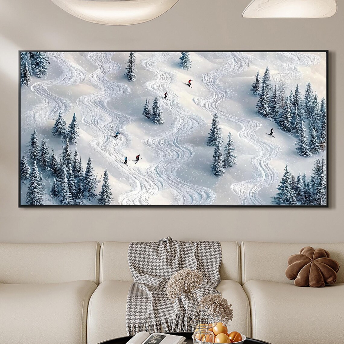 Winter Skiing, Abstract Textured Wall Art Print