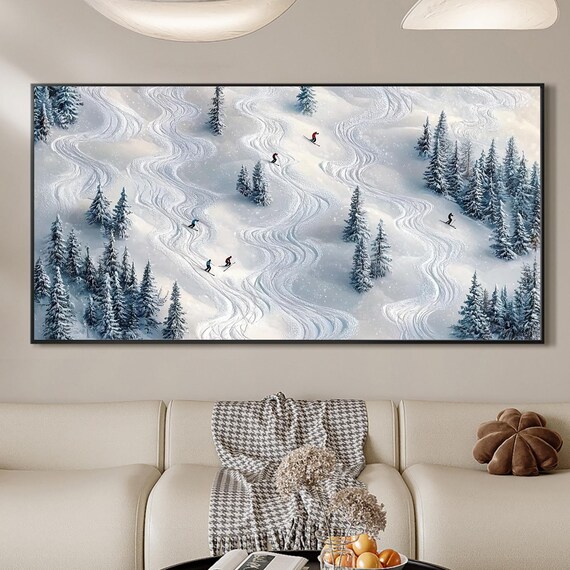 Winter Skiing, Abstract Textured Wall Art Print