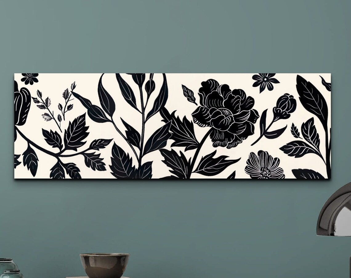 Abstract Black White Flowers, Minimalist Botanical Art