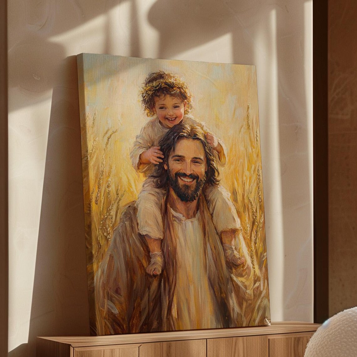 Jesus With Child On Shoulders, Christian Faith Art
