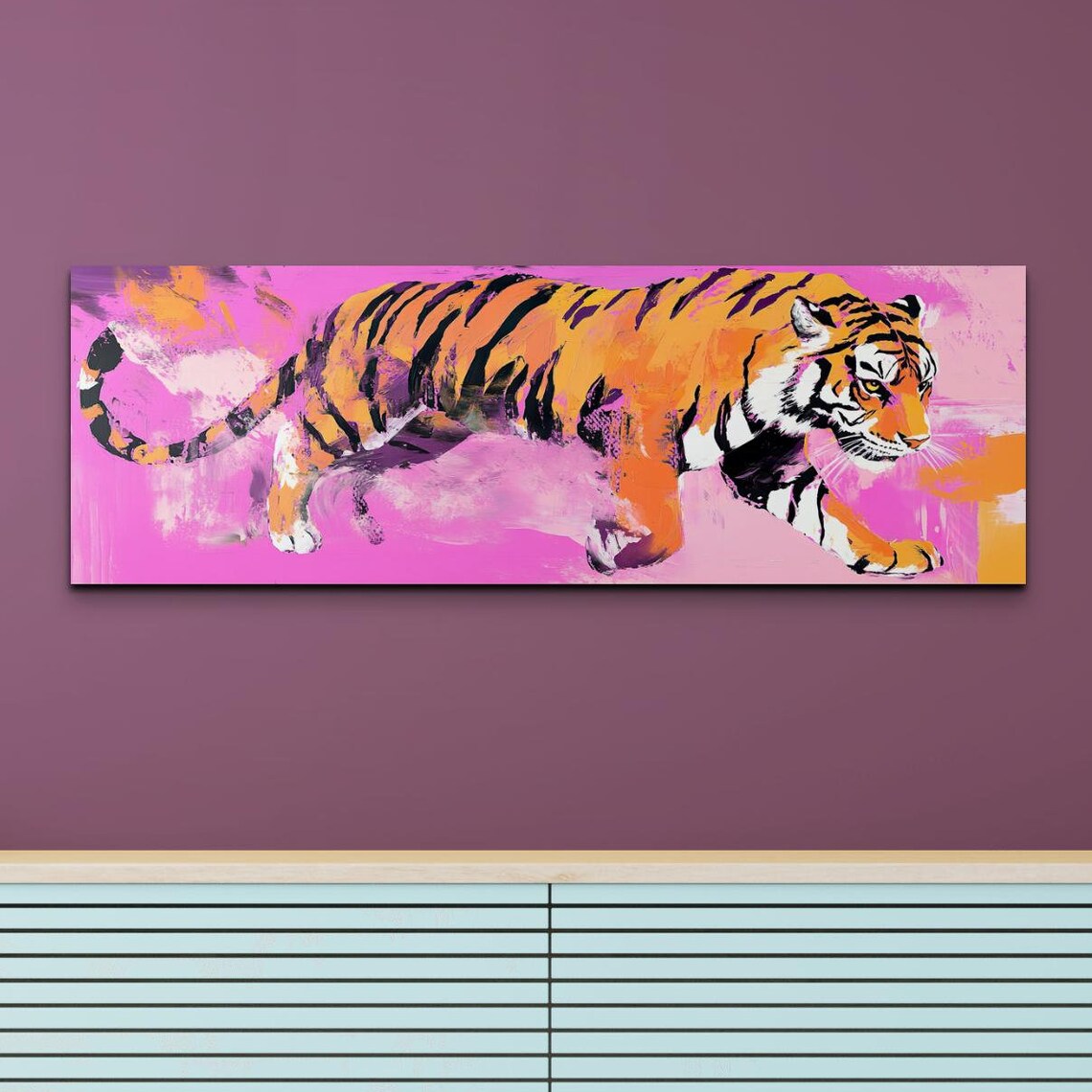 Retro Pink Tiger Wall Art, Bold Statement Art Print