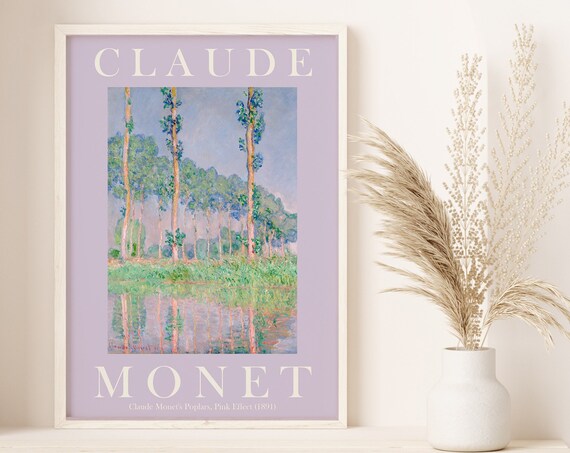 Claude Monet Poplars Pink Effect 1891 Lavender Border Exhibition Poster