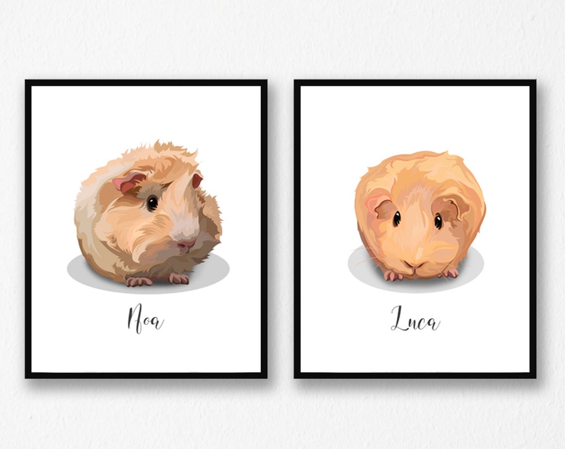 Portrait Of 2 Guinea Pigs Memorial Hamster Portrait Pet Portrait Hamster Gift Pet Memorial Guinea Pig Guinea Pig Picture - Image 3