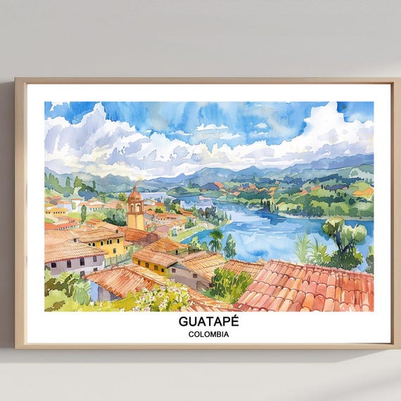 Guatape Colombia Watercolor Print Travel Poster