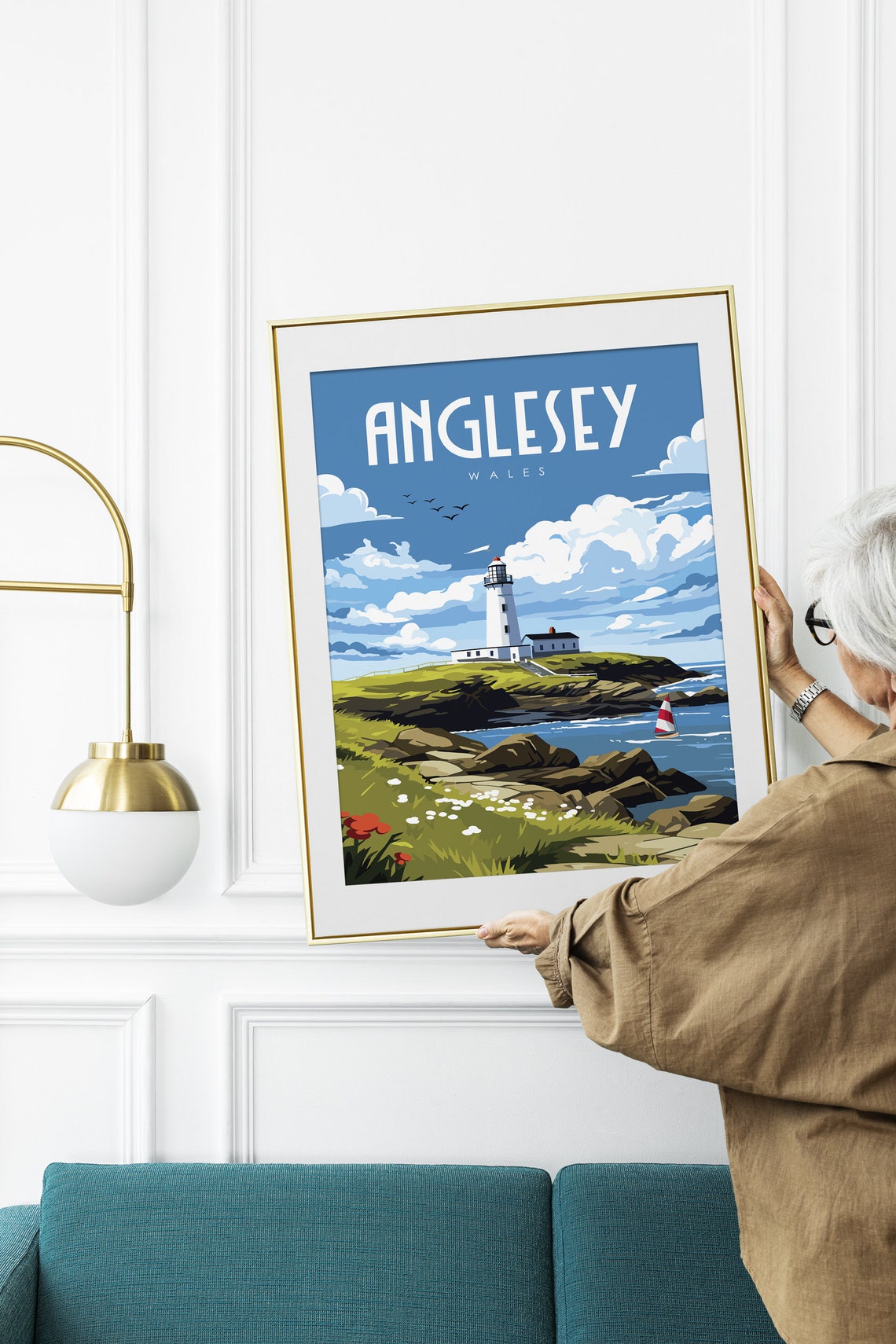 Anglesey Wales Rocky Lighthouse Coastal Vintage Travel Poster - Image 2