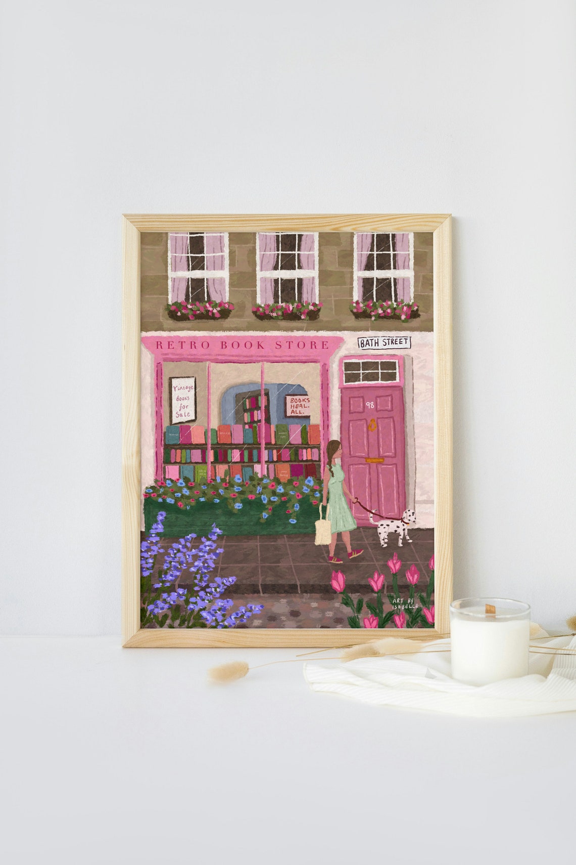Retro Book Store Art Print, Bookshop Reading Art