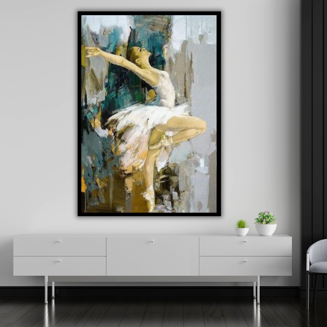 Ballerina White Tutu Leaping Teal Abstract Background Dynamic Dance Art Print - Image 5