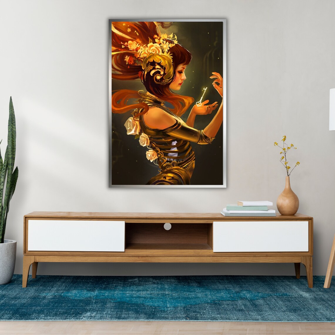 Steampunk Girl With Gears And Glowing Key Fantasy Digital Art Wall Poster - Image 3