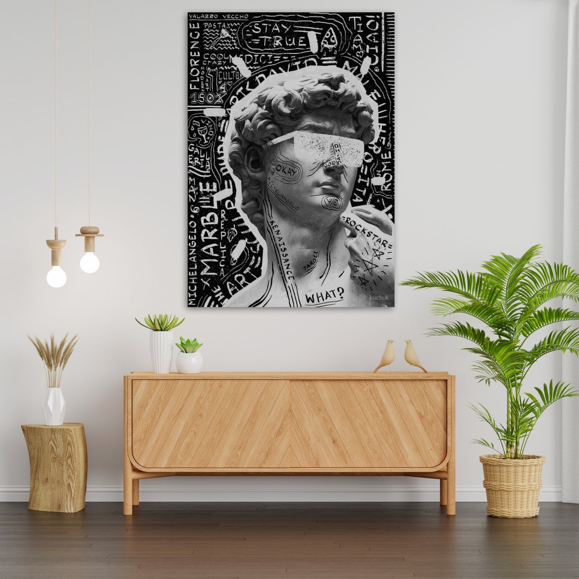 Michelangelo David Graffiti Bust Pop Art Black White Street Poster - Image 4