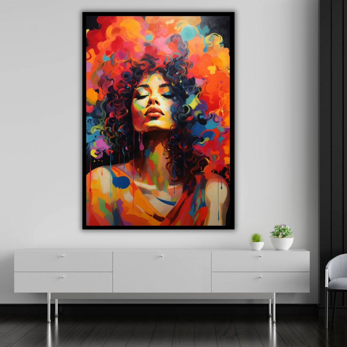 Colorfull Sexy African Woman Wall Art Female Figure Ready To Hang Female Portrait Painting Home Decor - Image 5