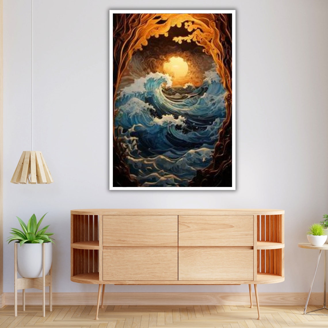 Surreal Ocean Wave Sunset Through Ancient Hollow Tree Art Print - Image 2