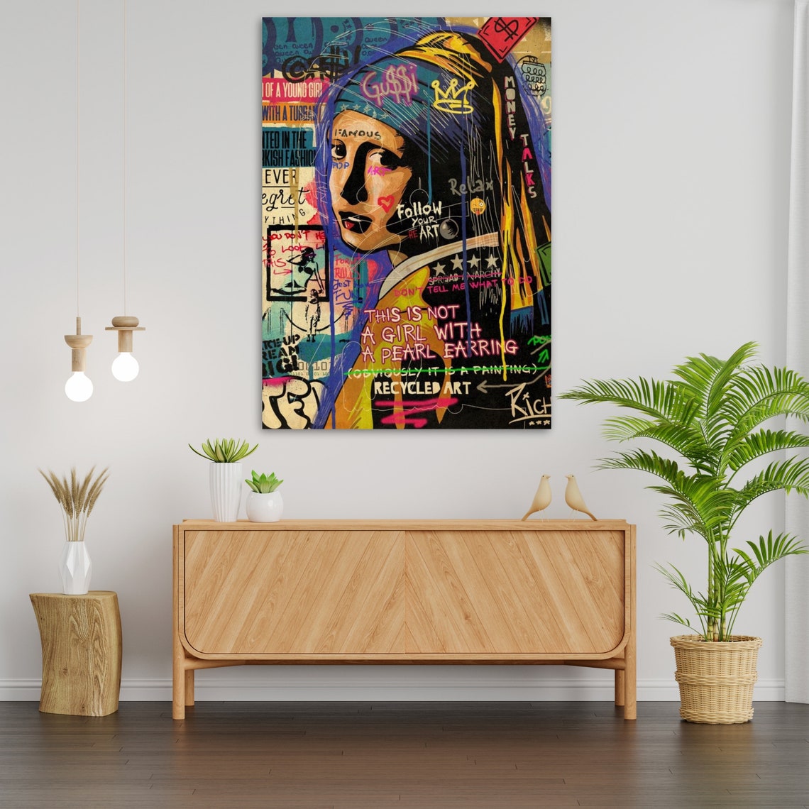Graffiti Girl With A Pearl Earring Street Art Pop Remix Wall Art Print - Image 3