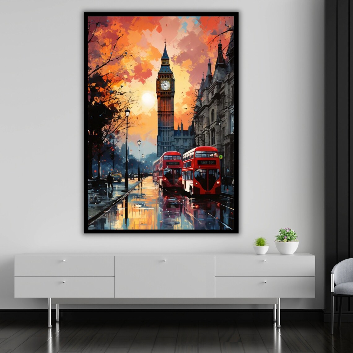 London Big Ben At Sunset With Red Double Decker Buses City Art Poster - Image 5