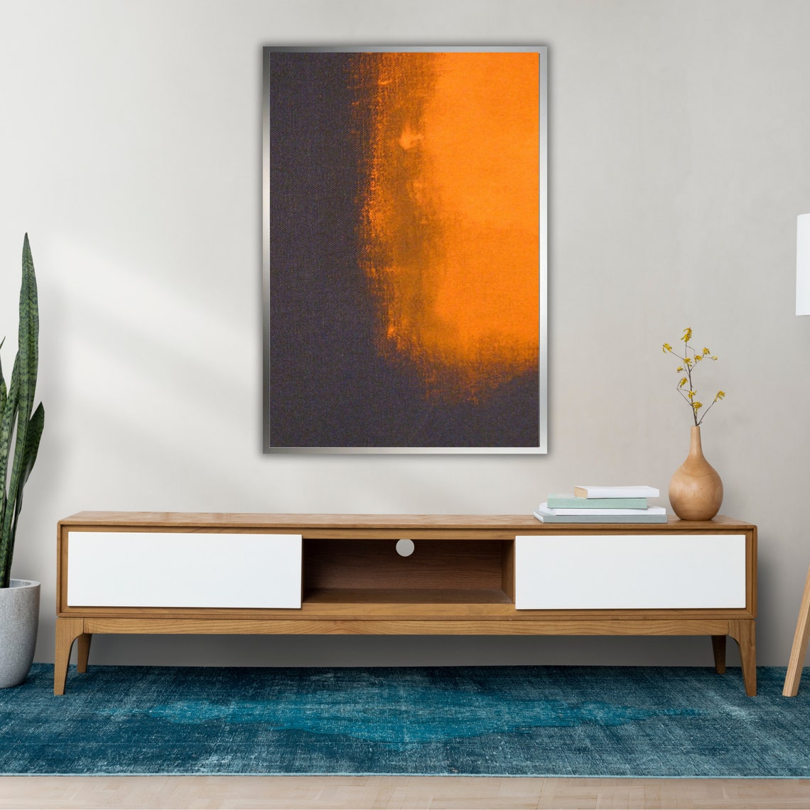 Charcoal Black Burnt Orange Abstract Color Field Modern Wall Art - Image 2