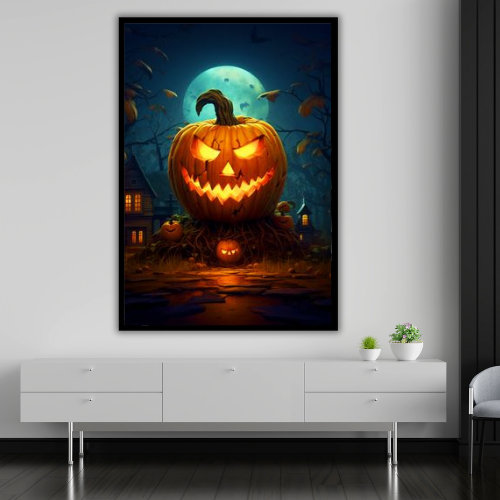 Glowing Jack O Lantern Spooky Night Moon Haunted House Halloween Art Print - Image 4
