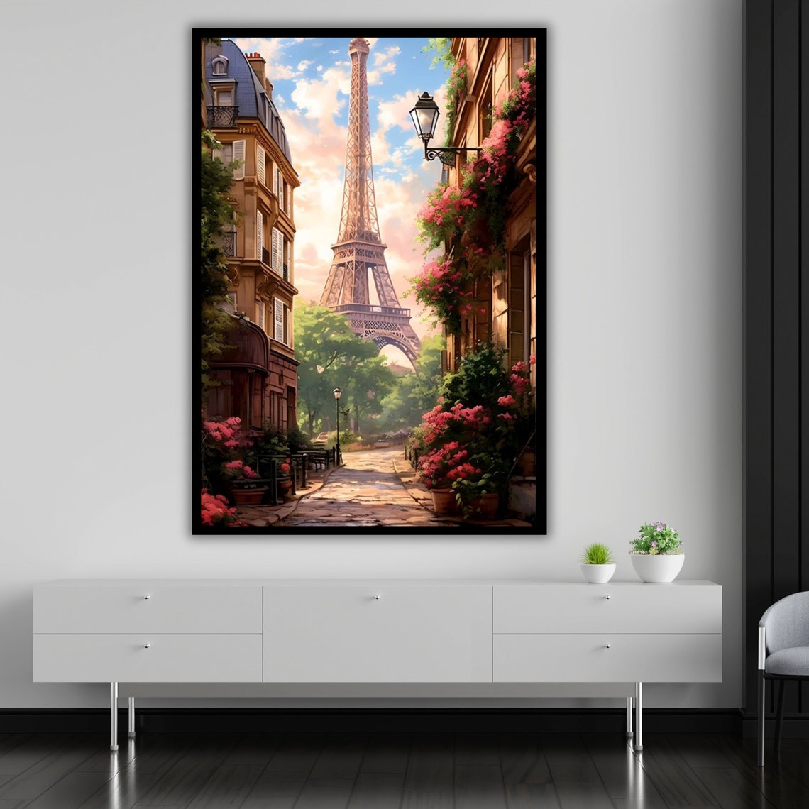Paris Eiffel Tower Street Haussmann Buildings Flowers Decor Print - Image 5