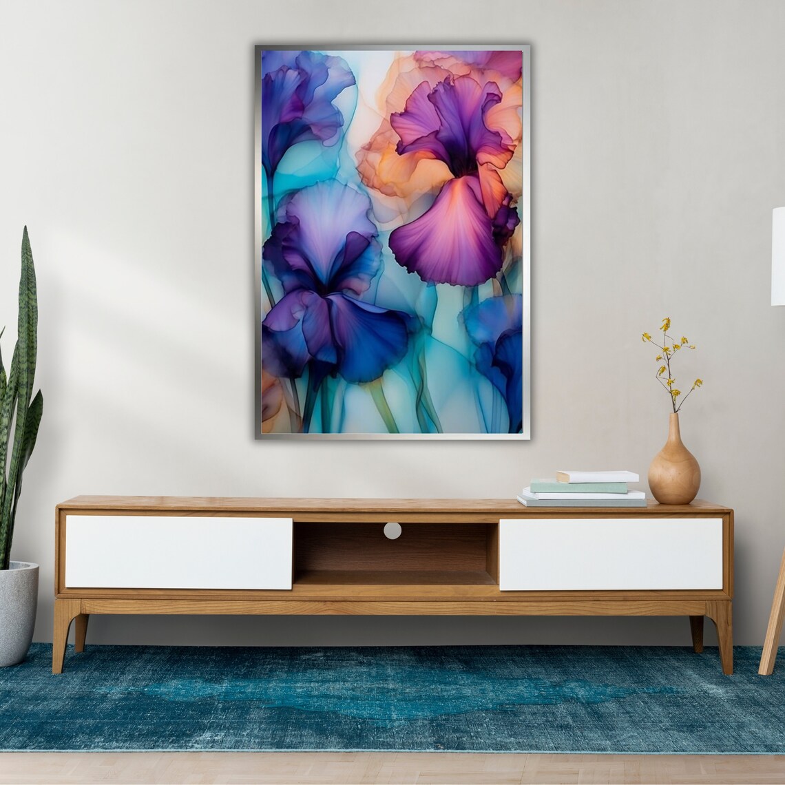 Translucent Purple Blue Iris Flowers Watercolor Floral Wall Art - Image 4