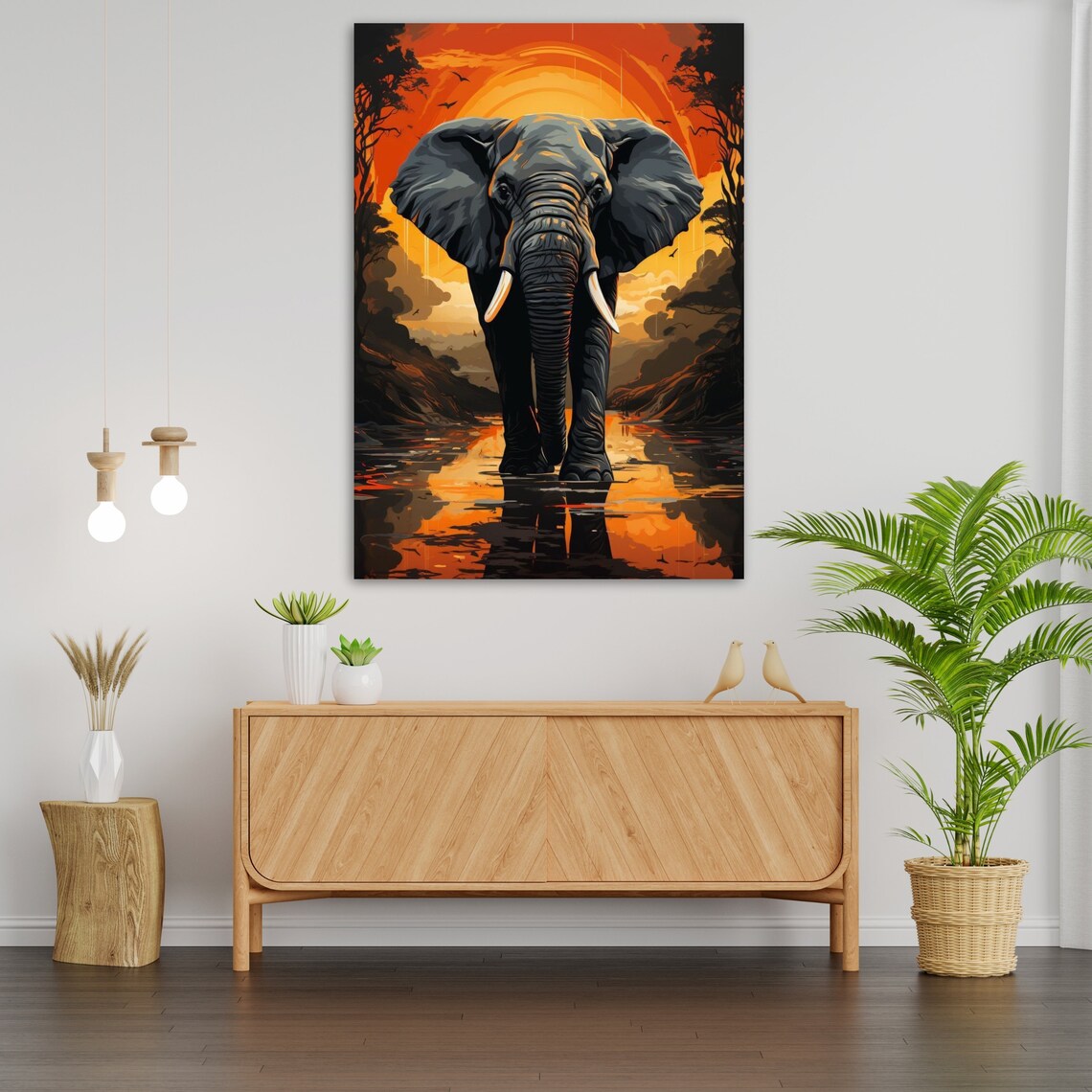 African Elephant Walking At Sunset With Water Reflection Wildlife Poster - Image 3