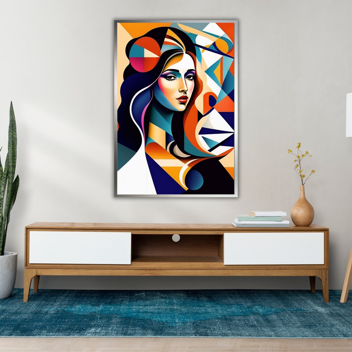 Colorful Cubist Woman Face Geometric Portrait Modern Art Poster - Image 3