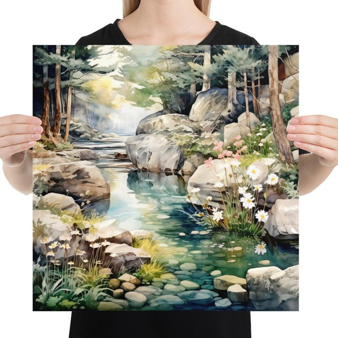 Forest River Watercolor Art Print, Landscape Decor - Image 5