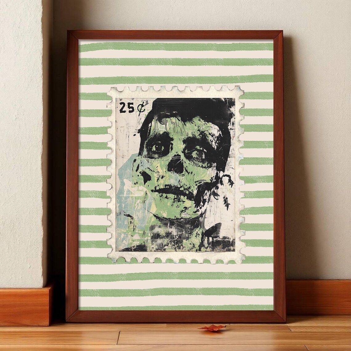 Vintage Zombie Stamp Poster Print, Halloween Decor