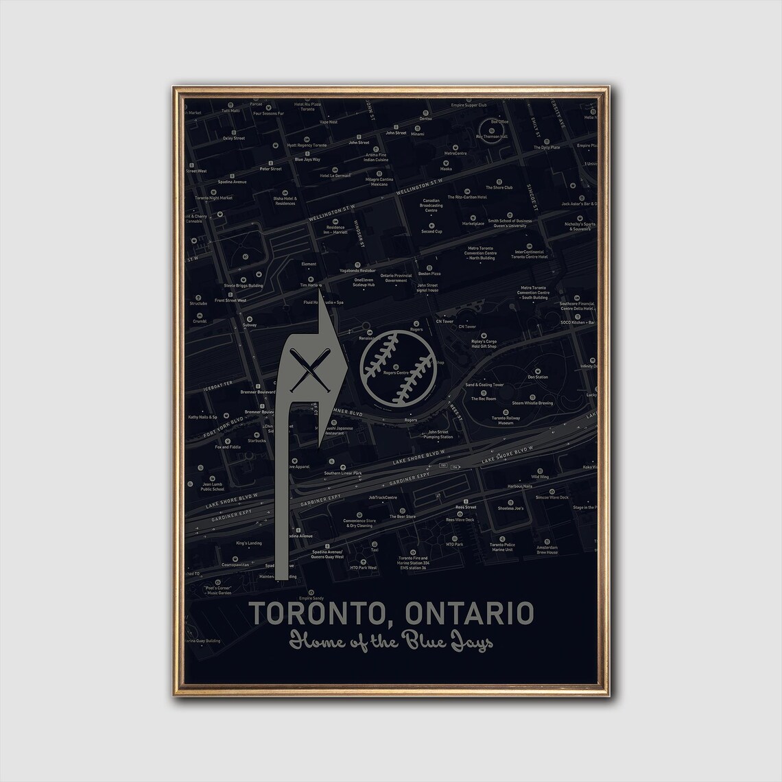 Dark Toronto Ontario Home of the Blue Jays City Map Art Poster