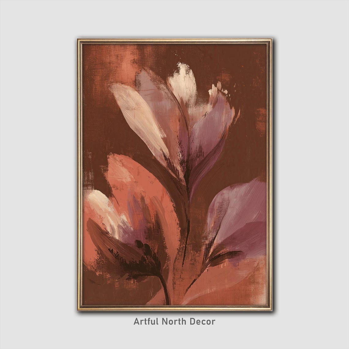 Abstract Botanical Print Sunset Coral Crocus Purple Accents