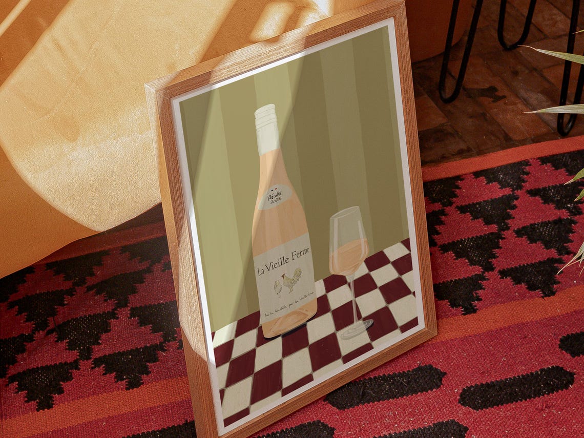 Chicken Wine Art Print, Happy Hour Bar Decor - Image 2