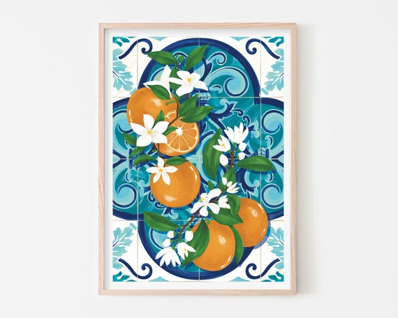 Oranges Tiles Poster Print, Spanish Fruit Market