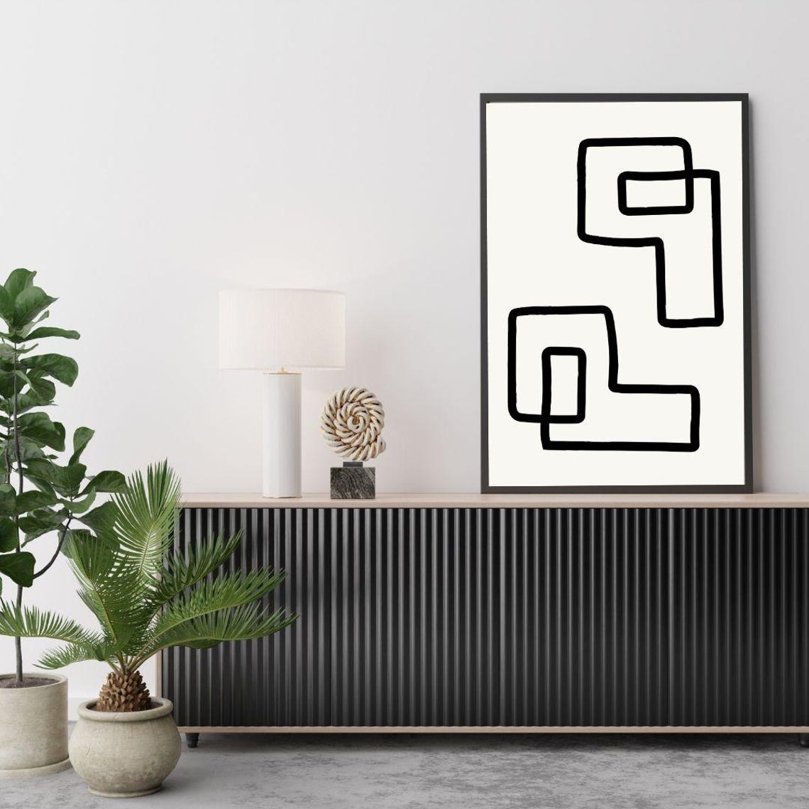 Black Geometric Line Shapes Modern Minimalist Abstract Poster