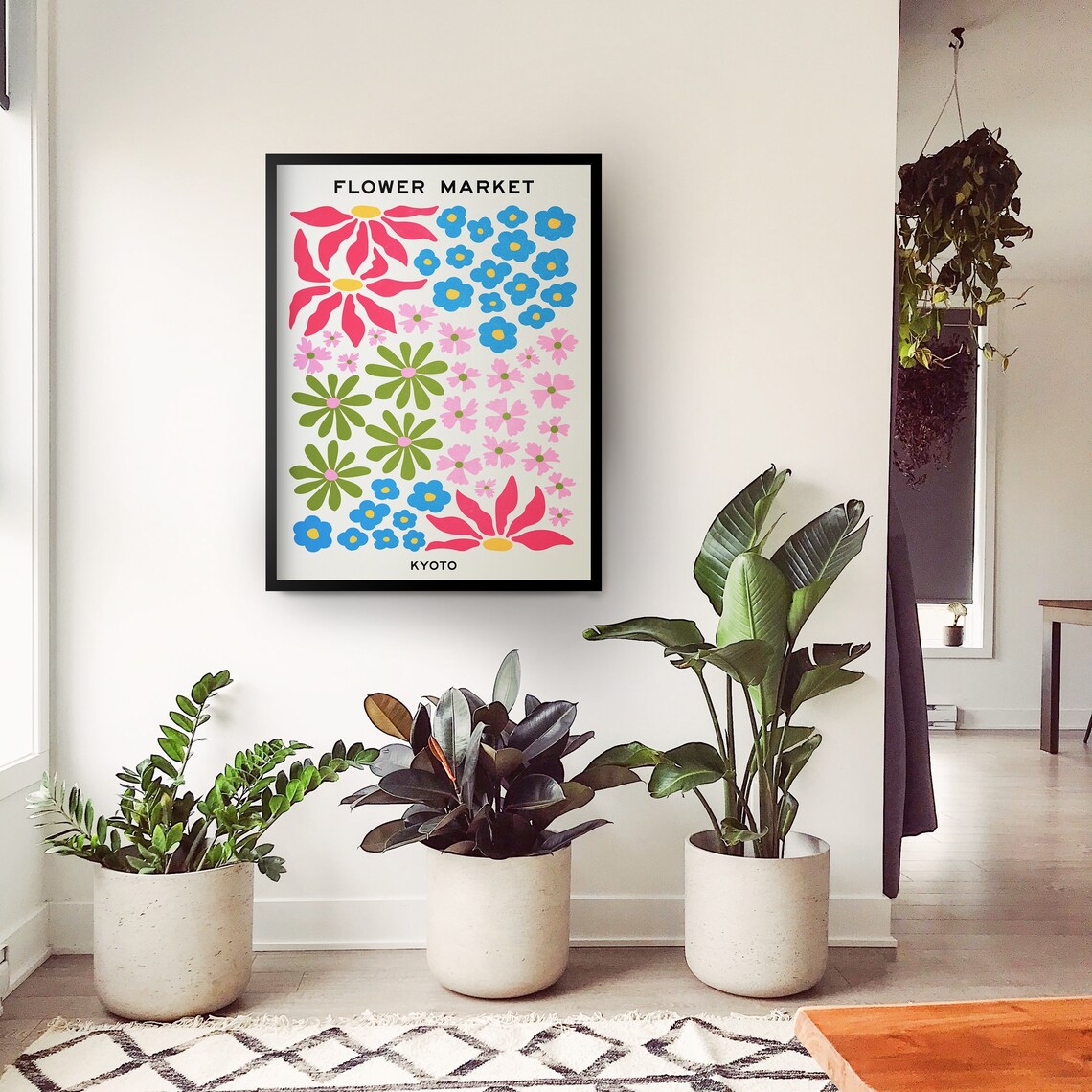Kyoto Flower Market Colorful Retro Floral Grid Botanical Art Print - Image 2
