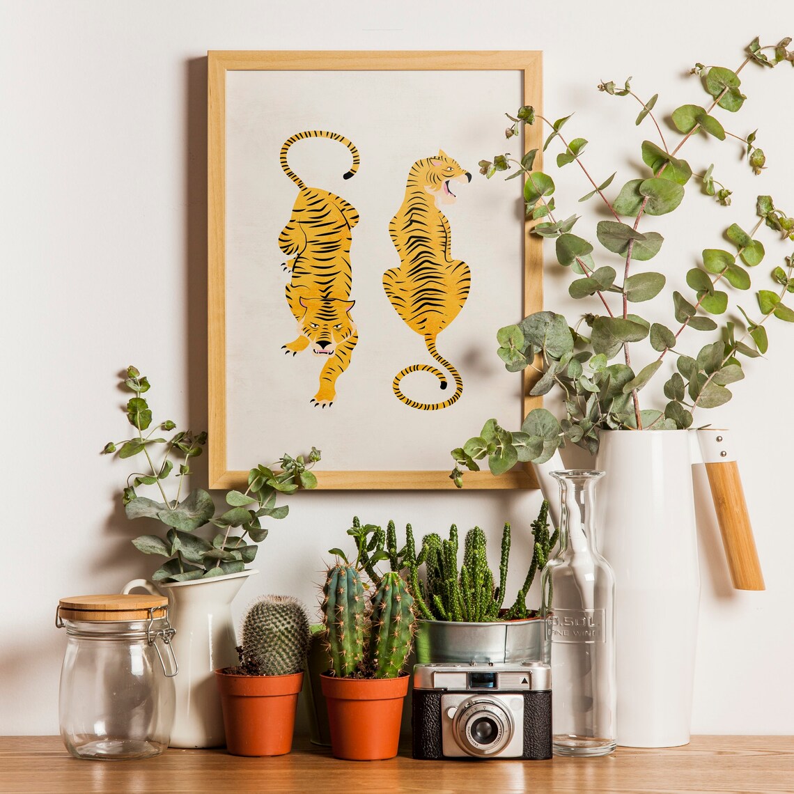 Golden Tiger Duo Mid Century Modern Jungle Animal Art Poster - Image 3